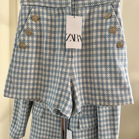 Zara Blue and White Houndstooth Blazer - Picture 2 of 4